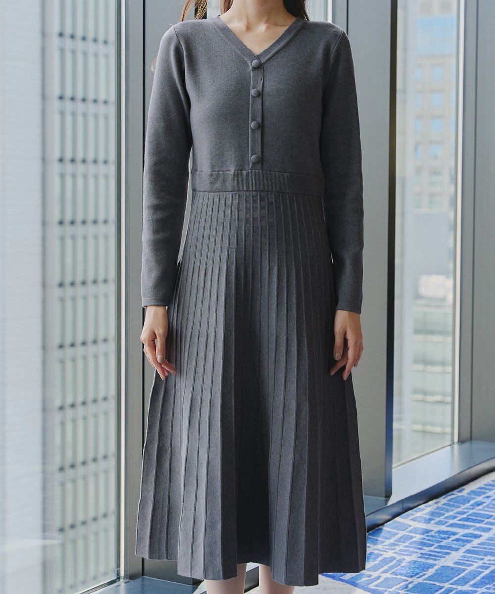 Tiaclasse 【洗える】くるみ釦ニットワンピース 