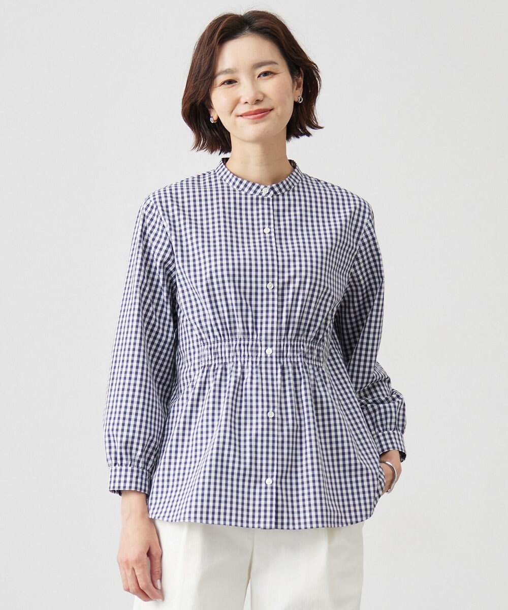 J.PRESS LADIES 【洗える・接触冷感・UVケア】エステネージュストライプ シャーリング  ブラウス 