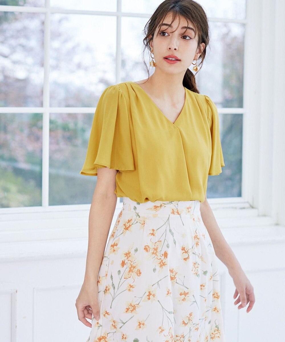 Tiaclasse 【洗える】シフォンフレアスリーブブラウス 