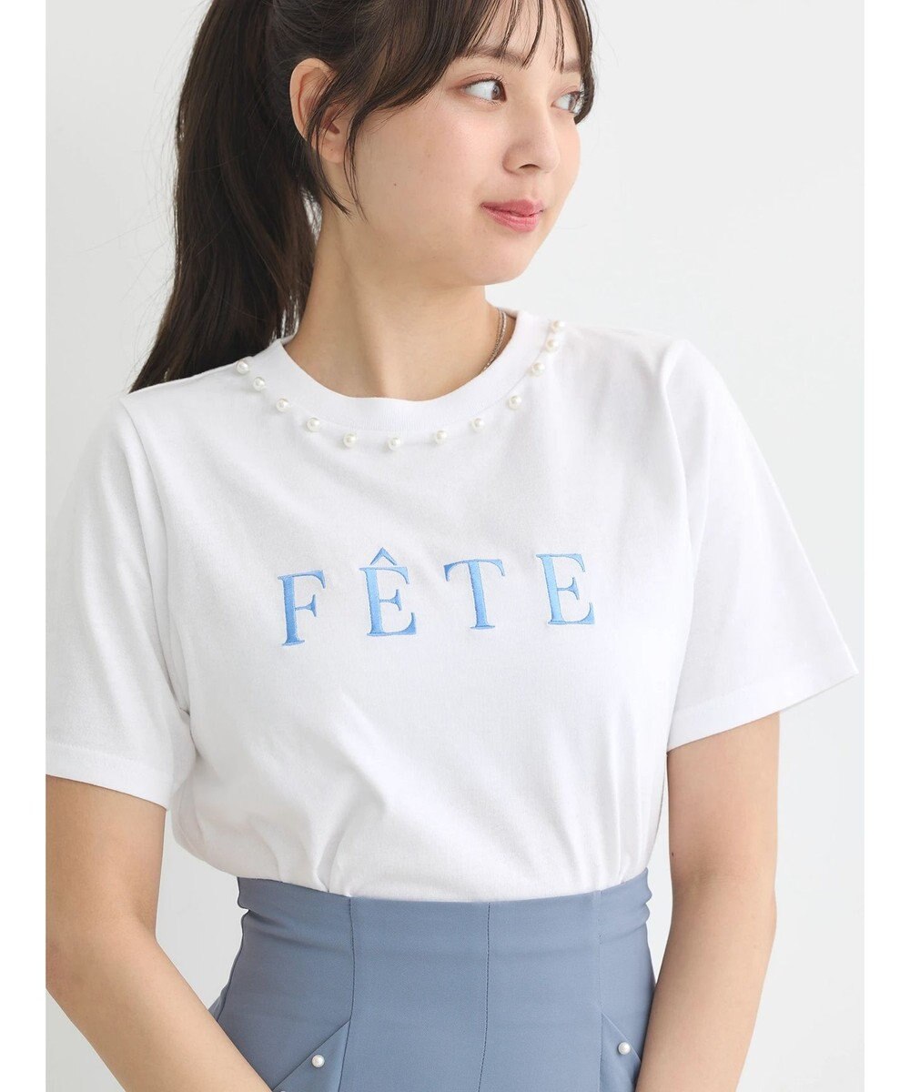 earth music&ecology 襟パール刺繍ロゴＴシャツ 