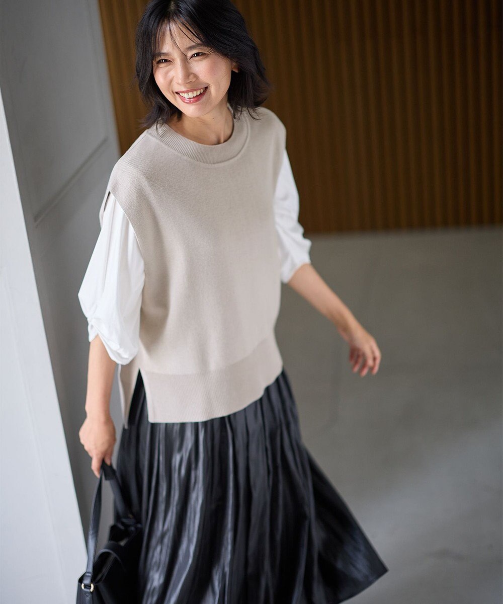 ANY 【洗濯機可】スリットニットベスト 