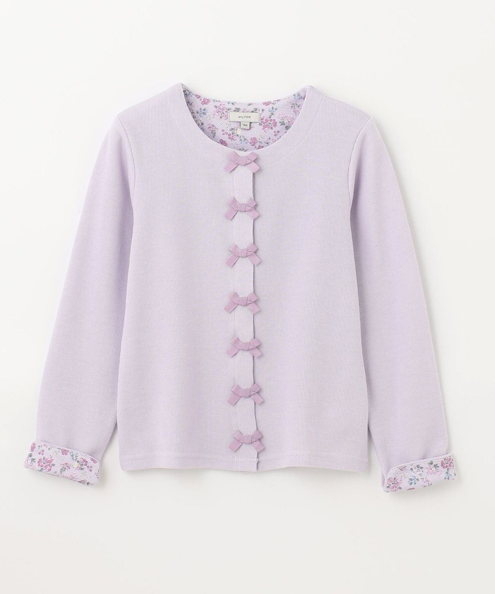 ANY KIDS スナップボタン リボン カーディガン 