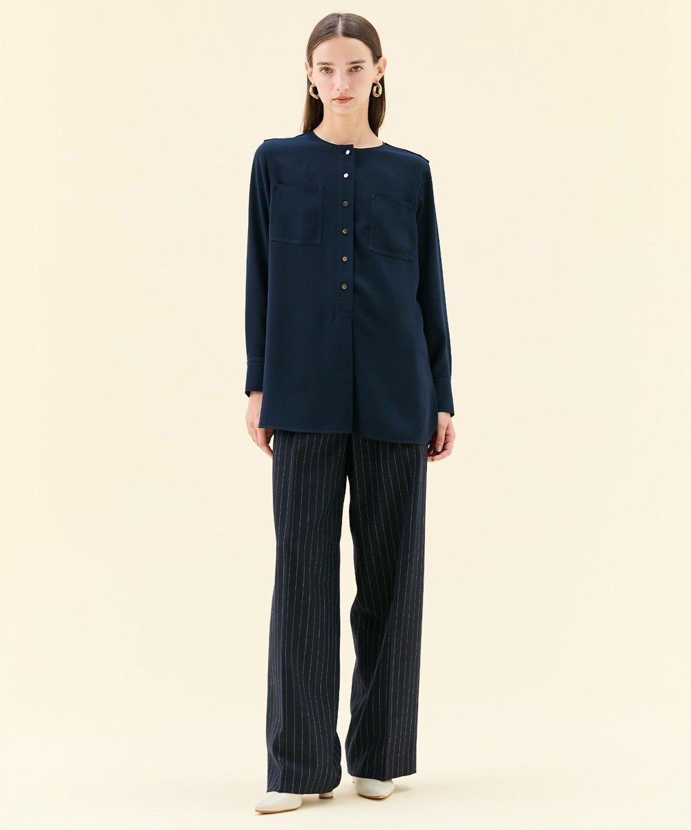 BEIGE， DELAND / ウールピンストライプハイウエストタックパンツ 