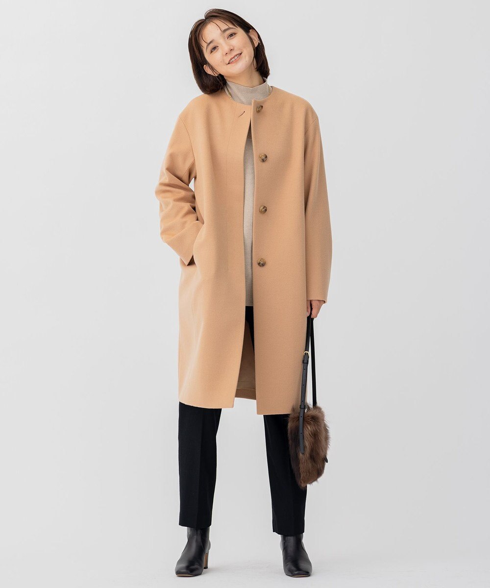 23区 L ウールカシミヤビーバー ノーカラー コート 