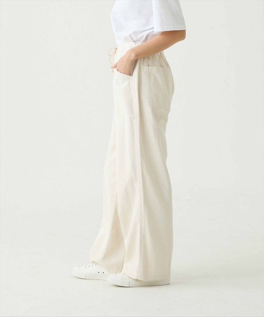 caqu color linen easy wide カラーコットンリネンウエストゴムワイドストレート 
