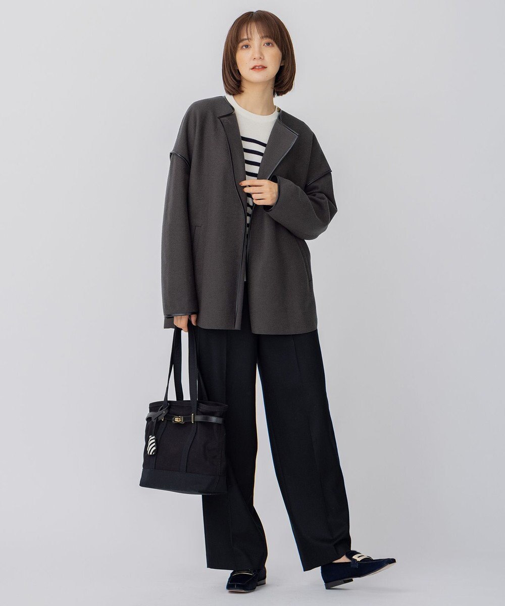 23区 L 【CLASSY.12月号掲載】セミウーステッドウール 肩ボタン ボーダー ニット 