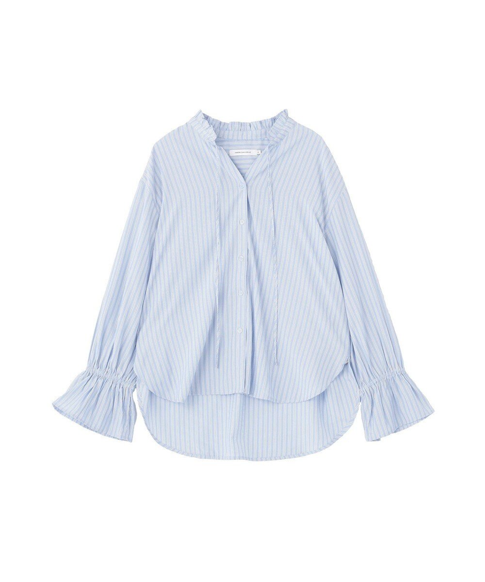 AMERICAN HOLIC スタンドフリルストライプスキッパーブラウス 