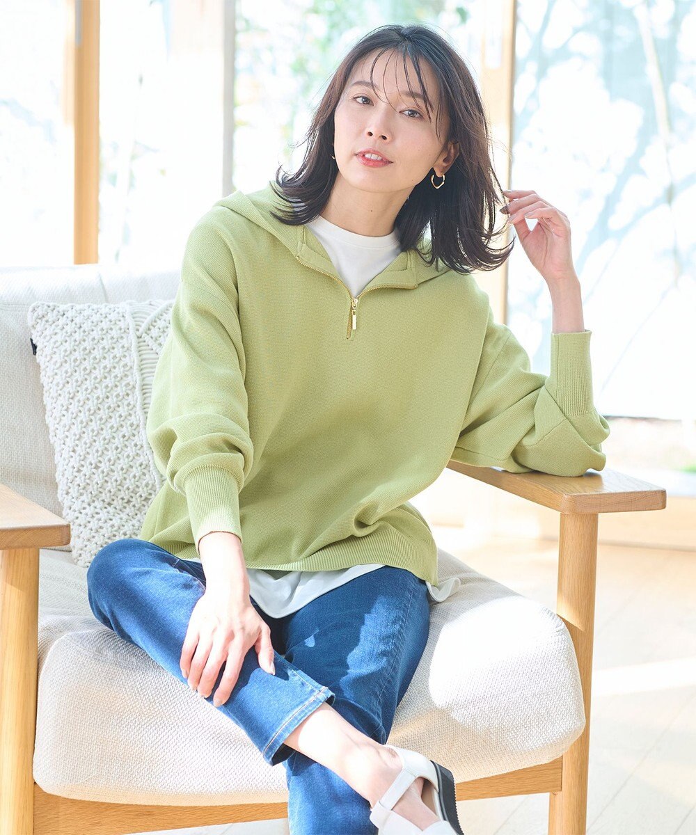 ANY 【洗濯機可】ハーフジップアップ ニットフーディ 