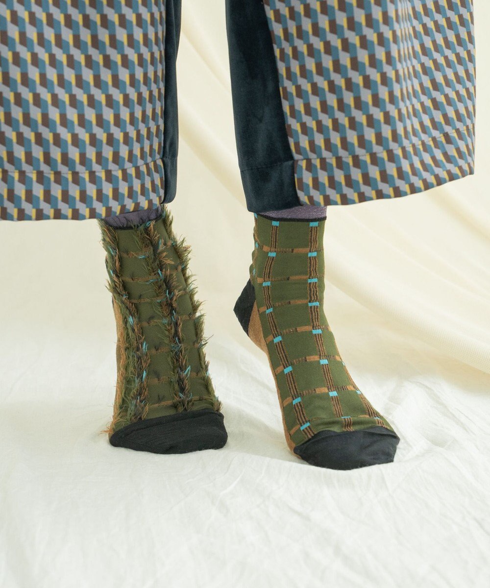 COQ 【MEN】BLOCK FLAG チェック リバーシブルファーソックス 