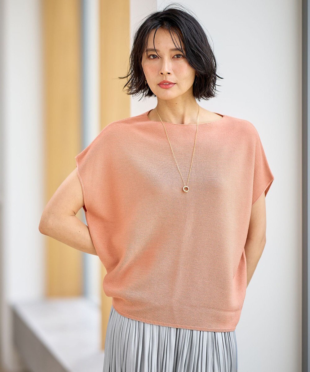 ANY L 【洗濯機可/アンチピリング/UVカット】アクリルガーターフレンチスリーブニット 