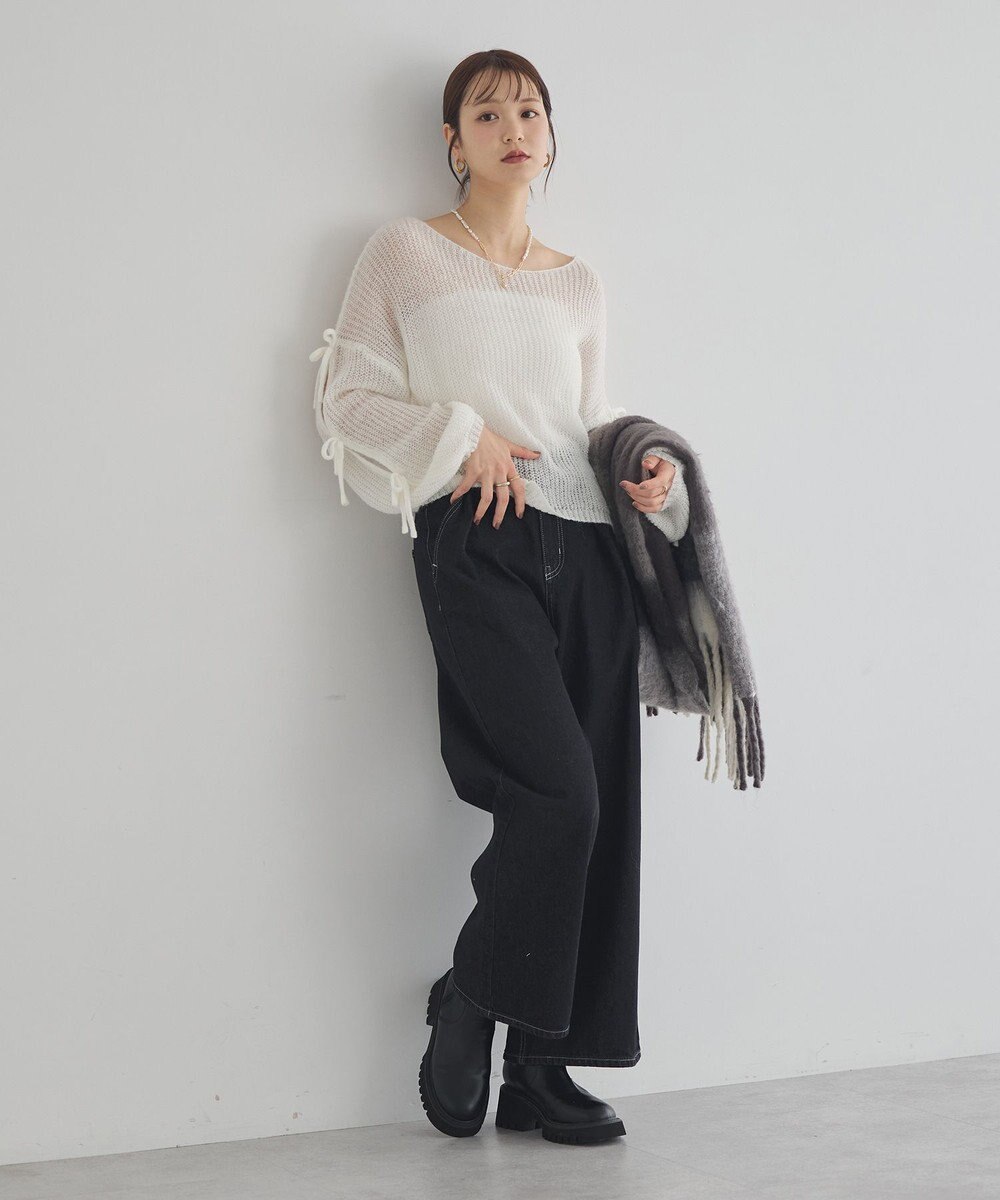 earth music&ecology サイドリボン透かしニットプルオーバー 