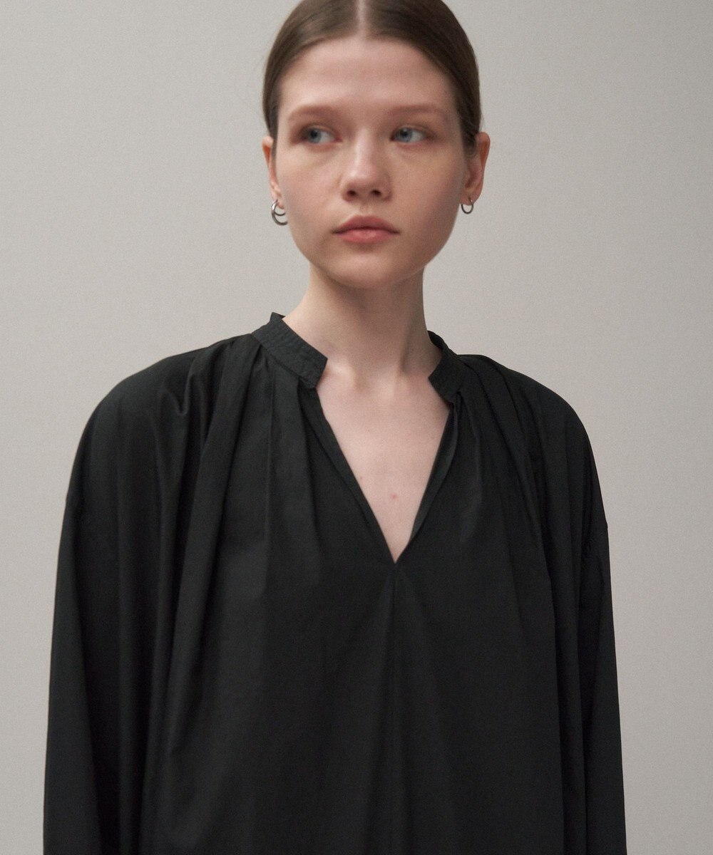 ATON NATURAL DYED COTTON LAWN | タックロングスリーブドレス 