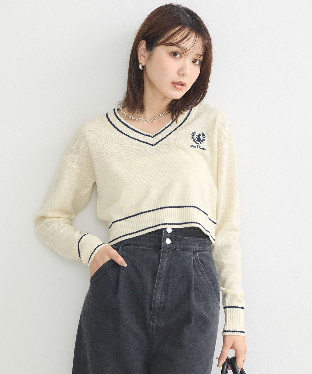 earth music&ecology キャットロゴショートニットプルオーバー Ivory