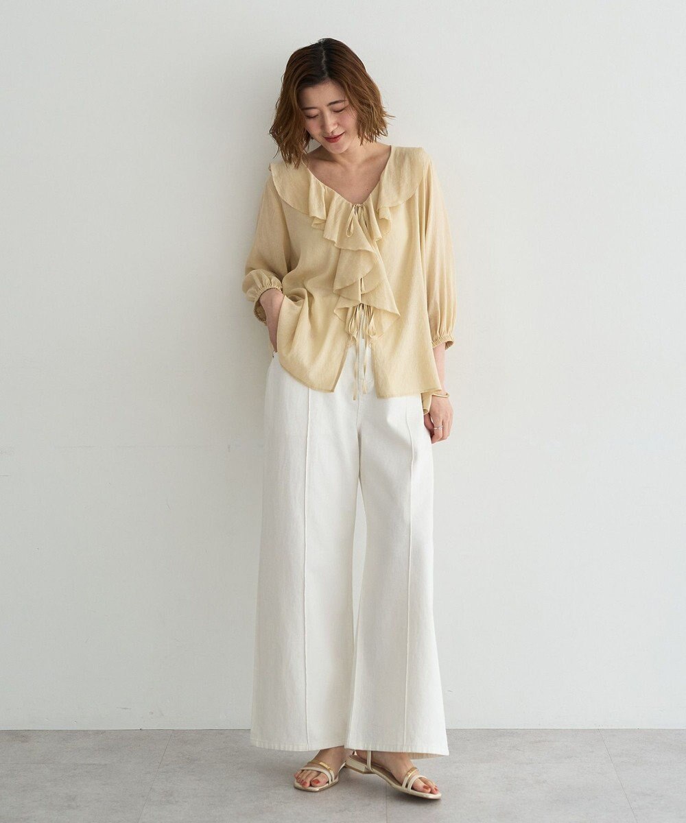 YECCA VECCA ラッフルリボンシアーブラウス 