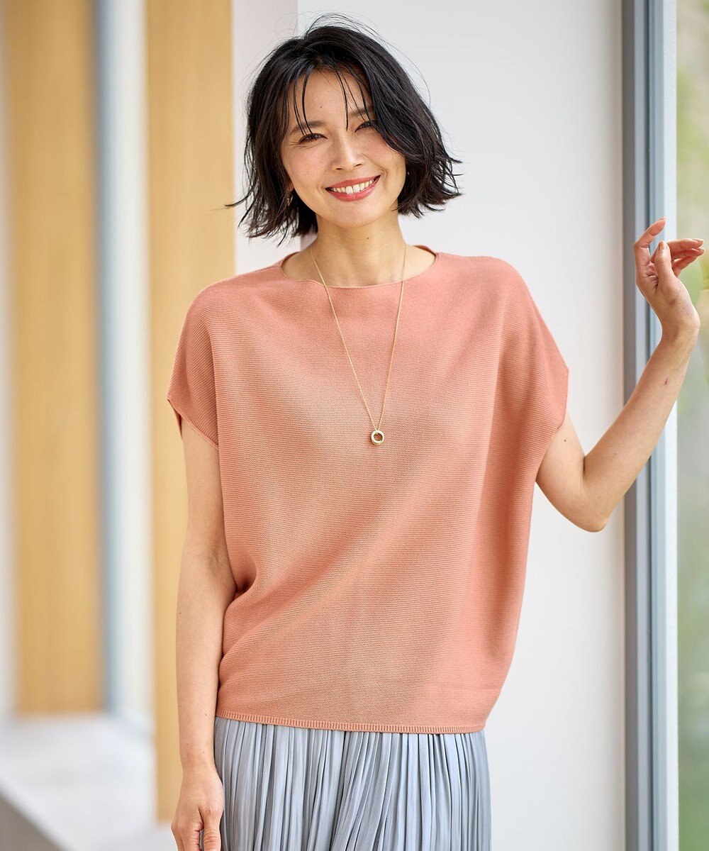 ANY 【洗濯機可/アンチピリング/UVカット】アクリルガーターフレンチスリーブニット 