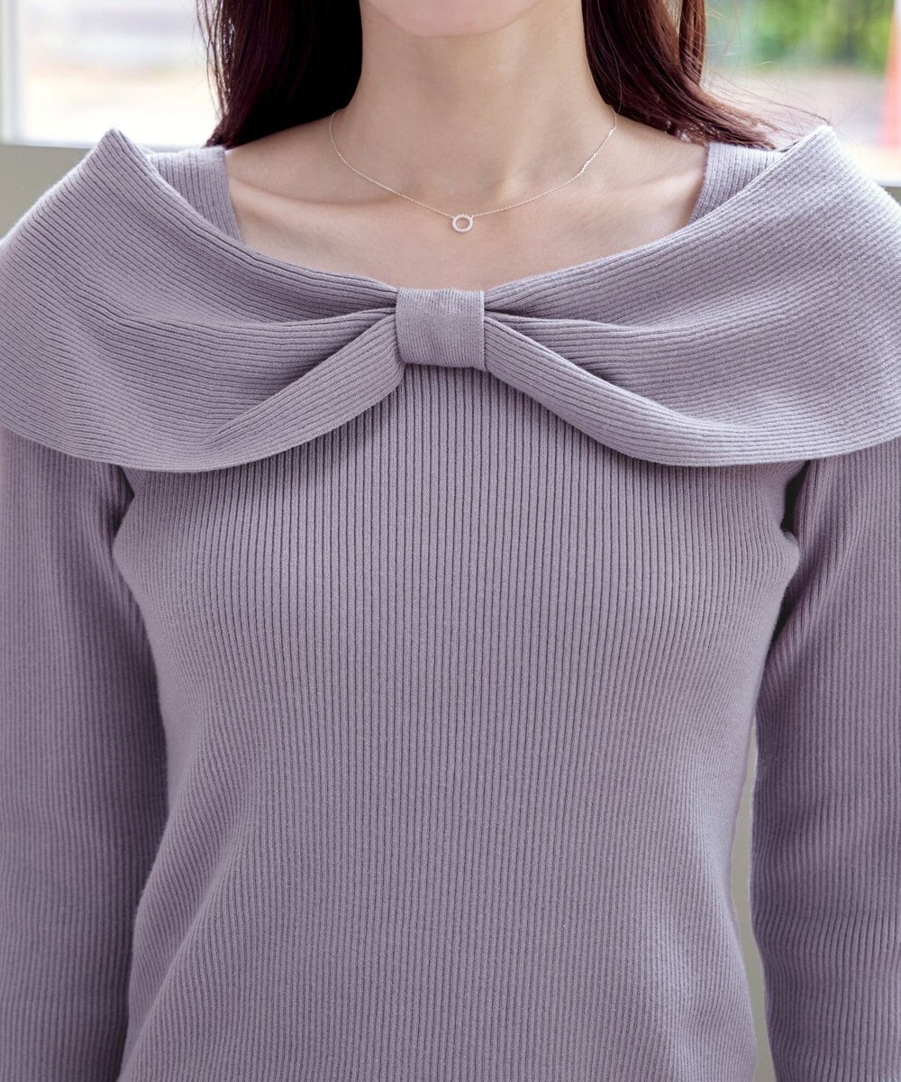 Tiaclasse リボン衿リブニットトップス 