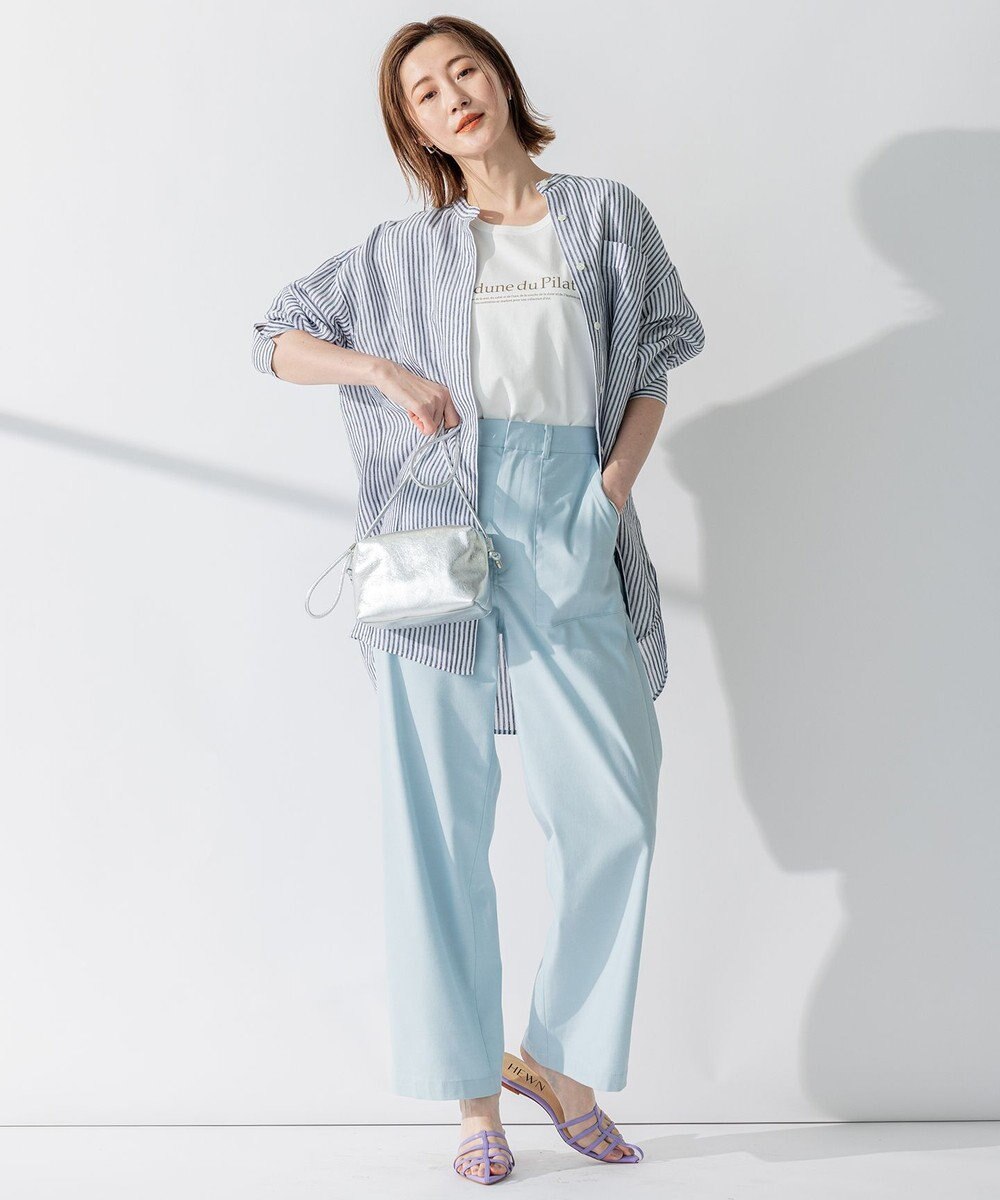 23区 L 【WEB限定カラーあり/洗える】LIBECO バンドカラー ビッグシルエット シャツ 