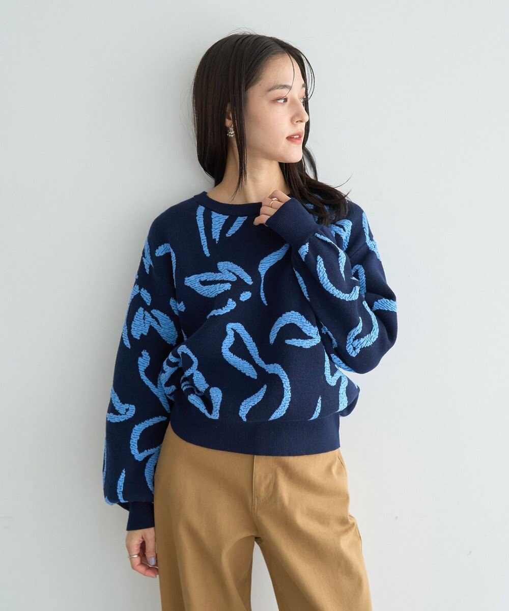 YECCA VECCA アート柄ふくれジャガードニット 