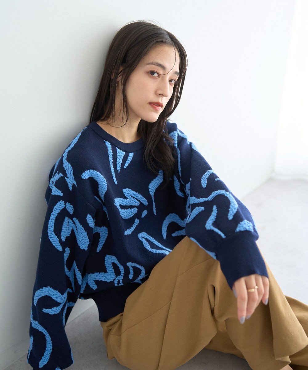 YECCA VECCA アート柄ふくれジャガードニット 