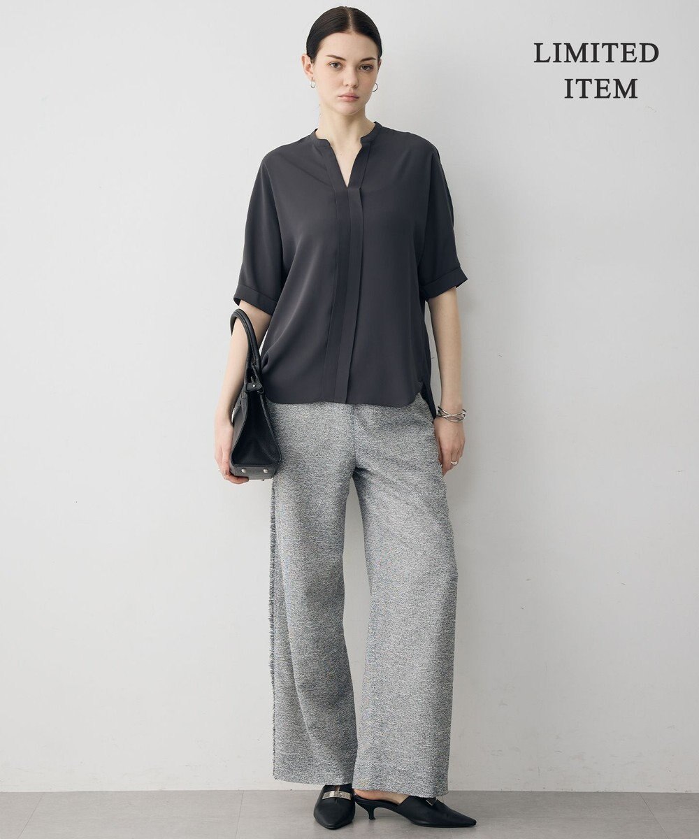 ICB 【新色追加・WEB限定】BackSatinAmunzen 5分袖キーネックブラウス 