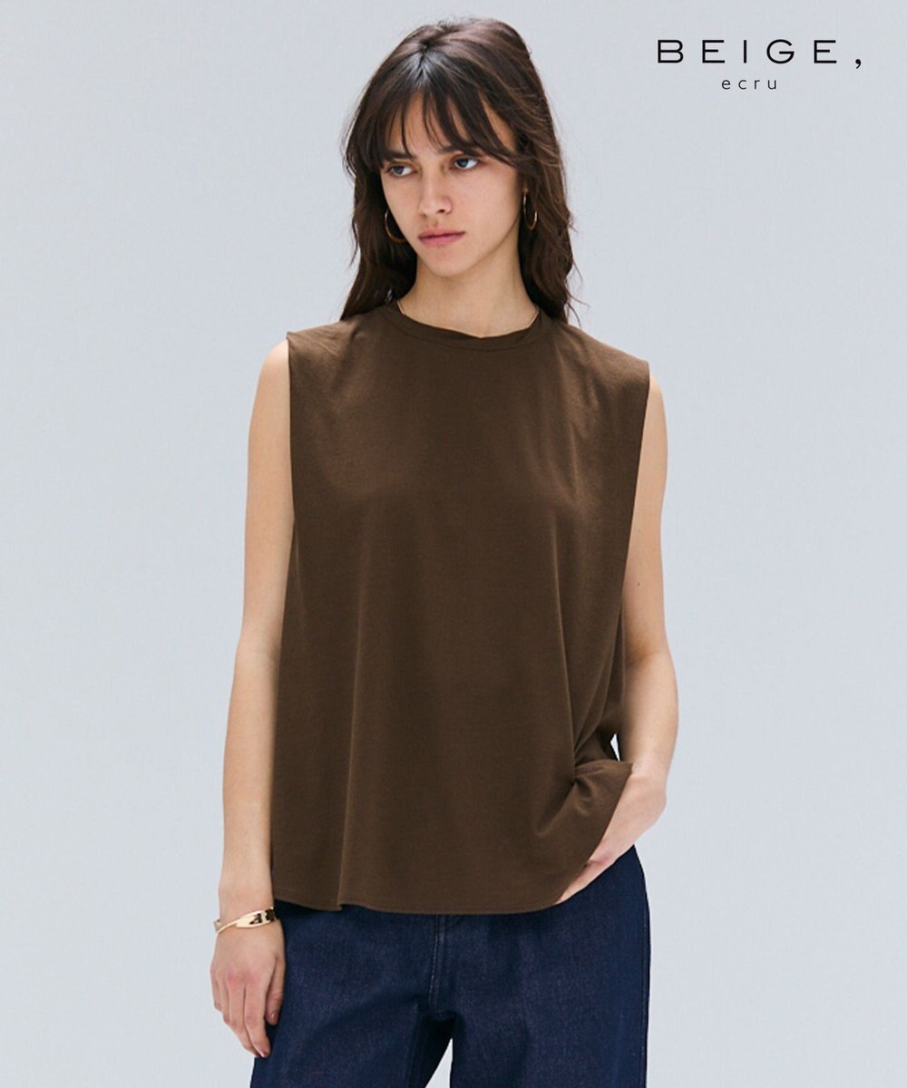 BEIGE， 【BEIGE,ecru/WEB限定・洗える】FINE DRY TOUCH / ねじりデザインコットンノースリーブトップス 