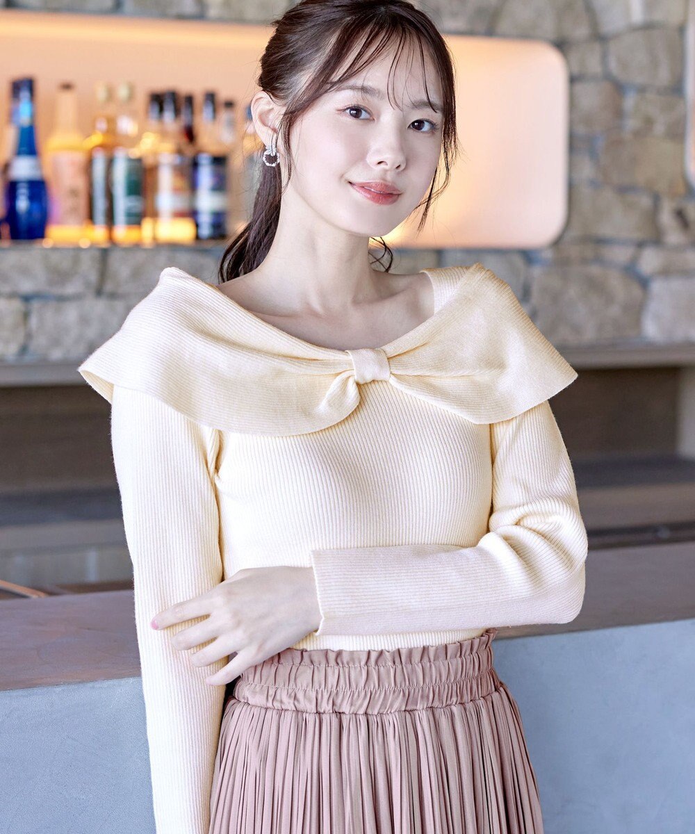 Tiaclasse リボン衿リブニットトップス 