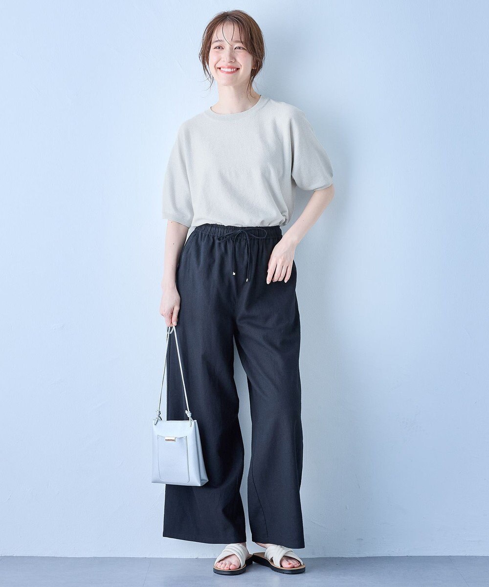ANY 【ウエストゴム】リネンレーヨンワイドパンツ 