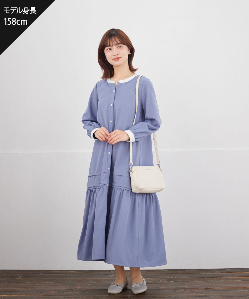 Tiaclasse ピンタックギャザークレリックシャツワンピース 