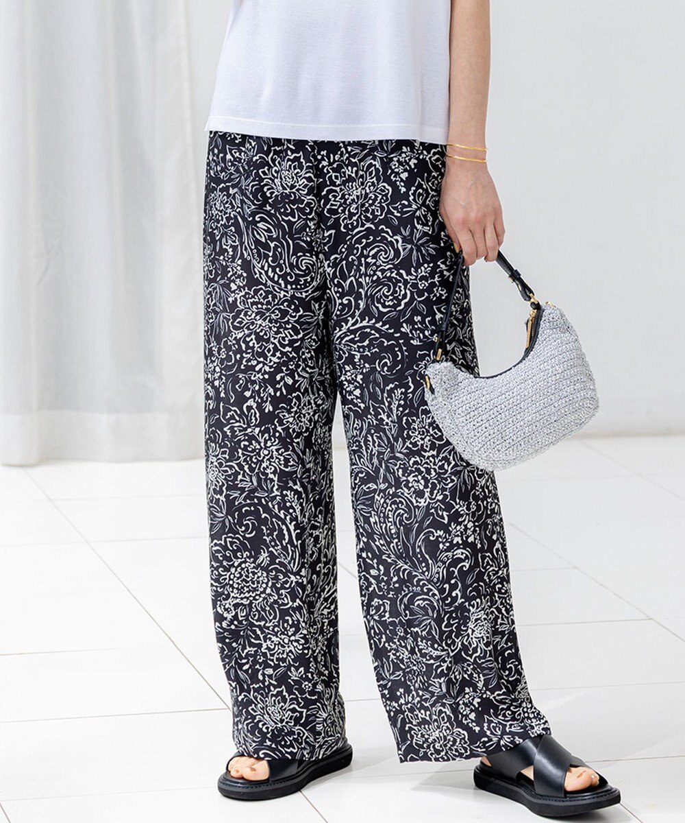 23区 【洗える】アンティークフラワープリント ワイド パンツ 