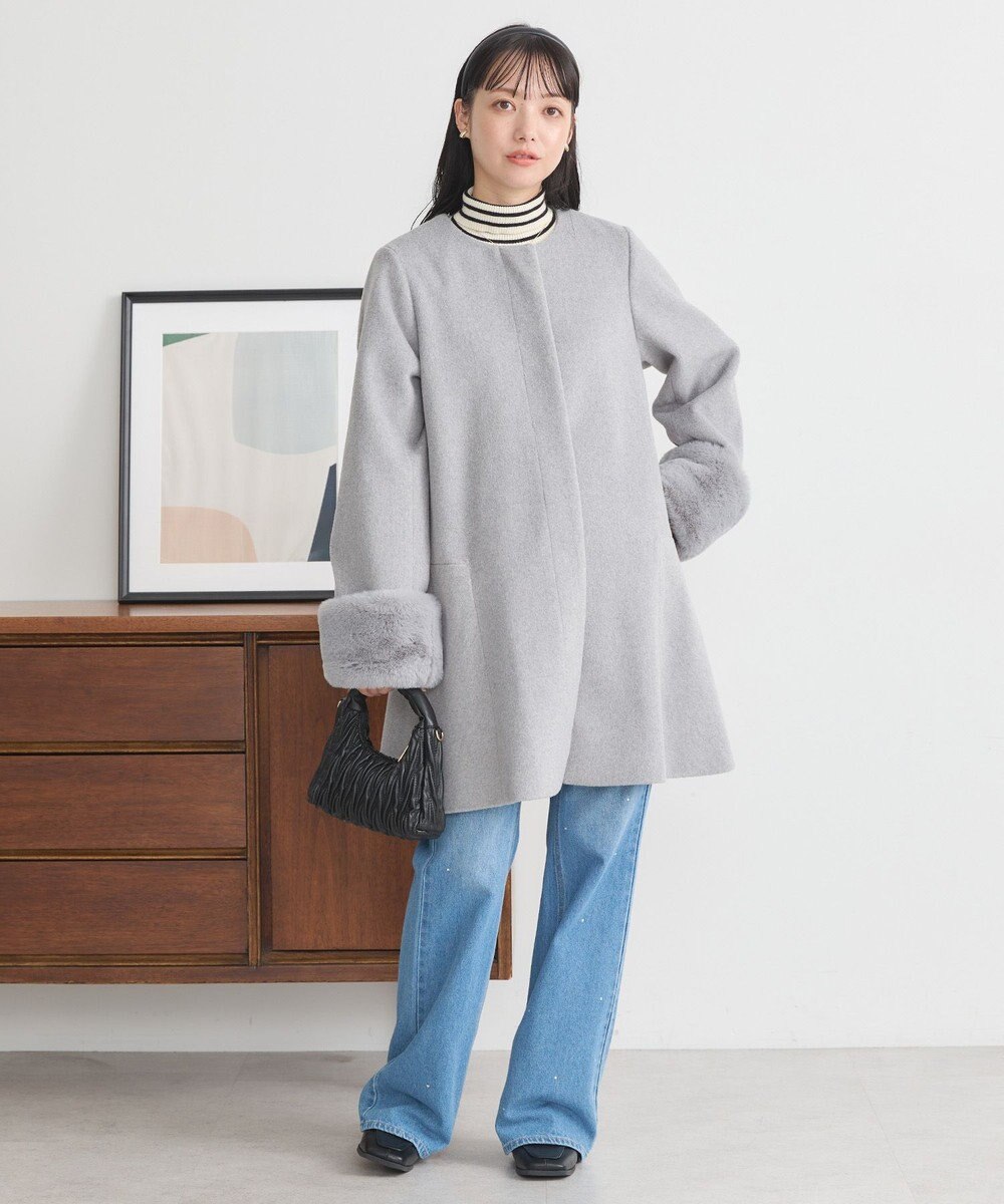 earth music&ecology ファーカフスノーカラーコート 