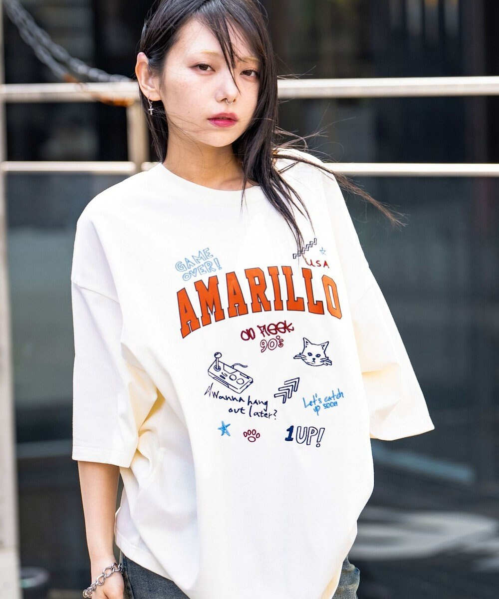 WEGO 【速乾/ひんやり/ユニセックス着用ITEM】接触冷感フロッキープリントグラフィックT（SS） 