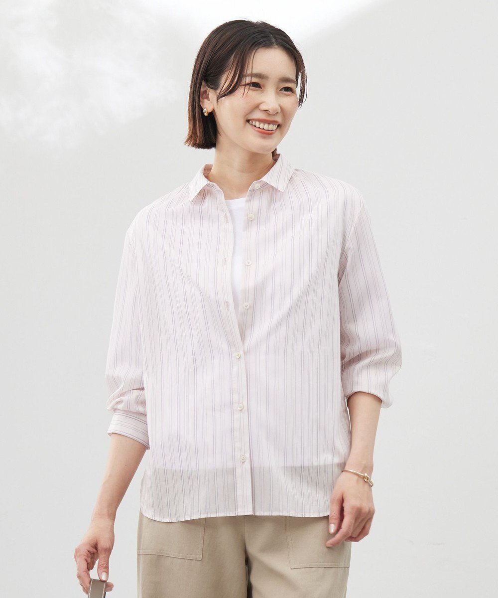 J.PRESS LADIES 【洗える】ランダムストライプ シャツカラー ブラウス 