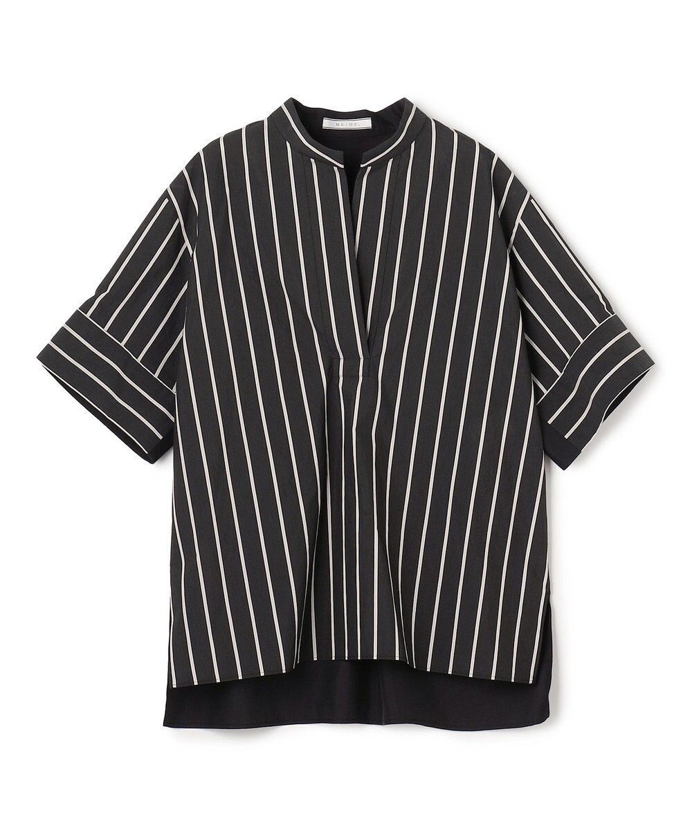 BEIGE， QUARTZ / 異素材コンビ ストライプシャツ 