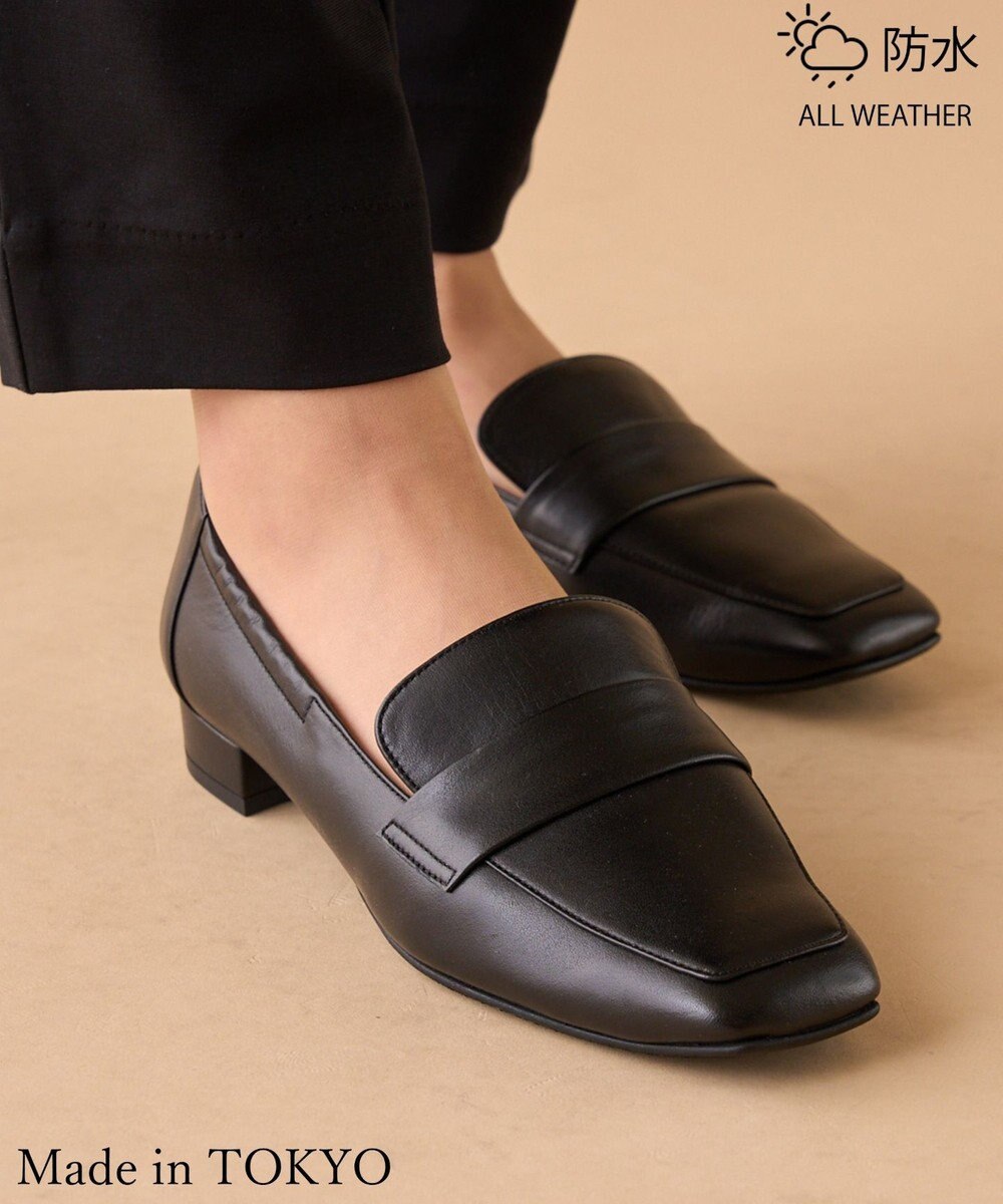 Dominic3 晴雨兼用 サイドギャザー ソフトレザーローファー 