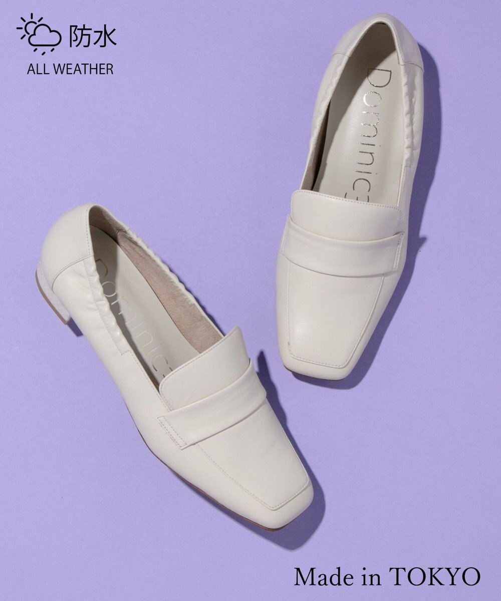 Dominic3 晴雨兼用 サイドギャザー ソフトレザーローファー 