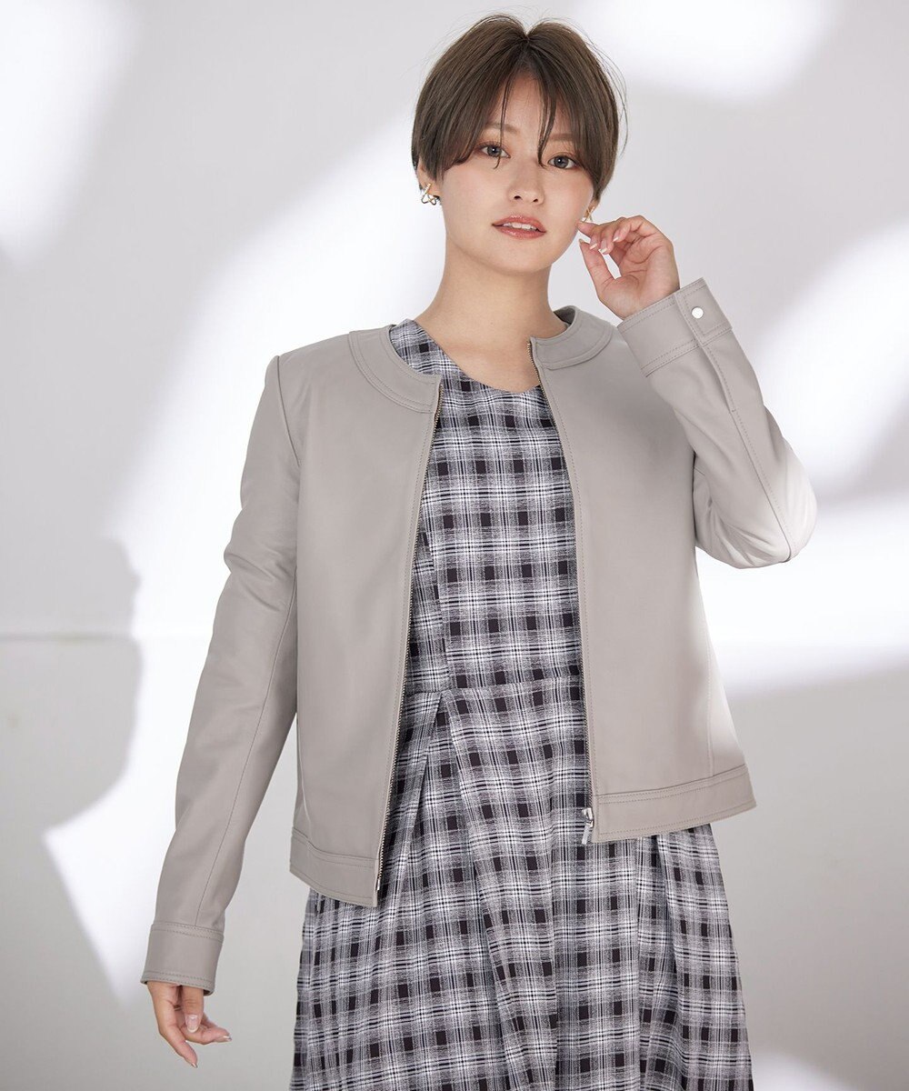 Tiaclasse L 【本革】ノーカラーシープレザージャケット 