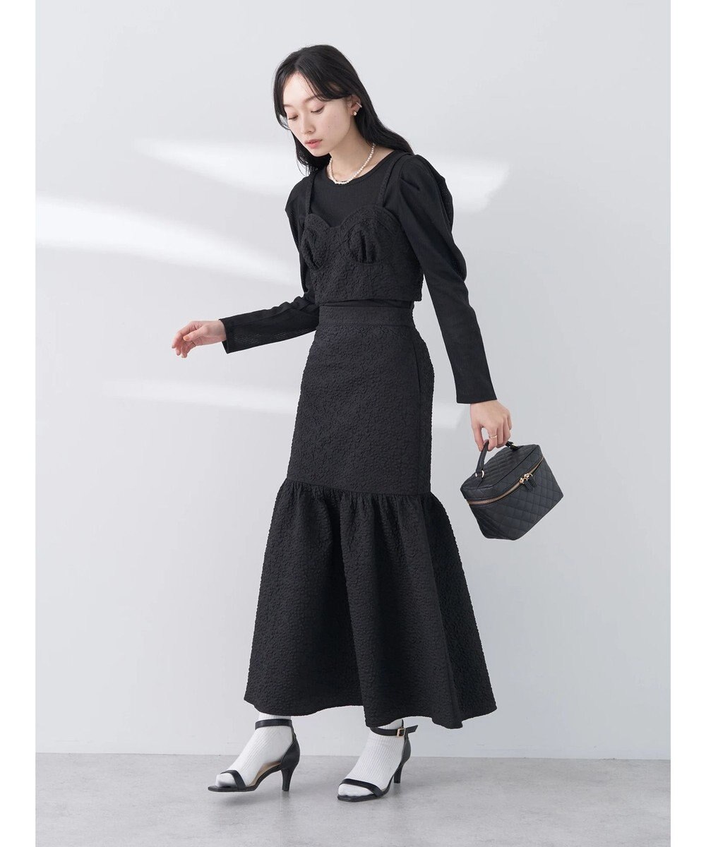 earth music&ecology エンボスフラワー　切替ボリュームスカート 