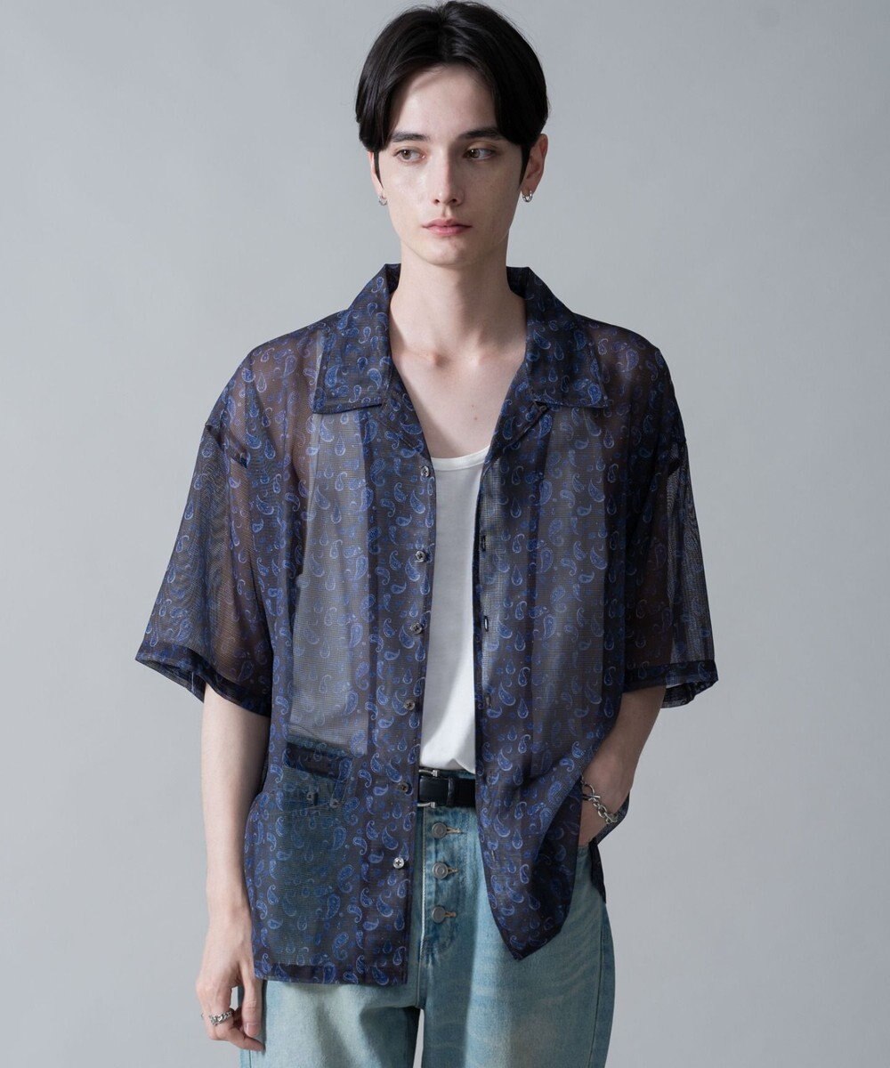 WEGO メッシュパターンオープンカラーシャツ（SS） 