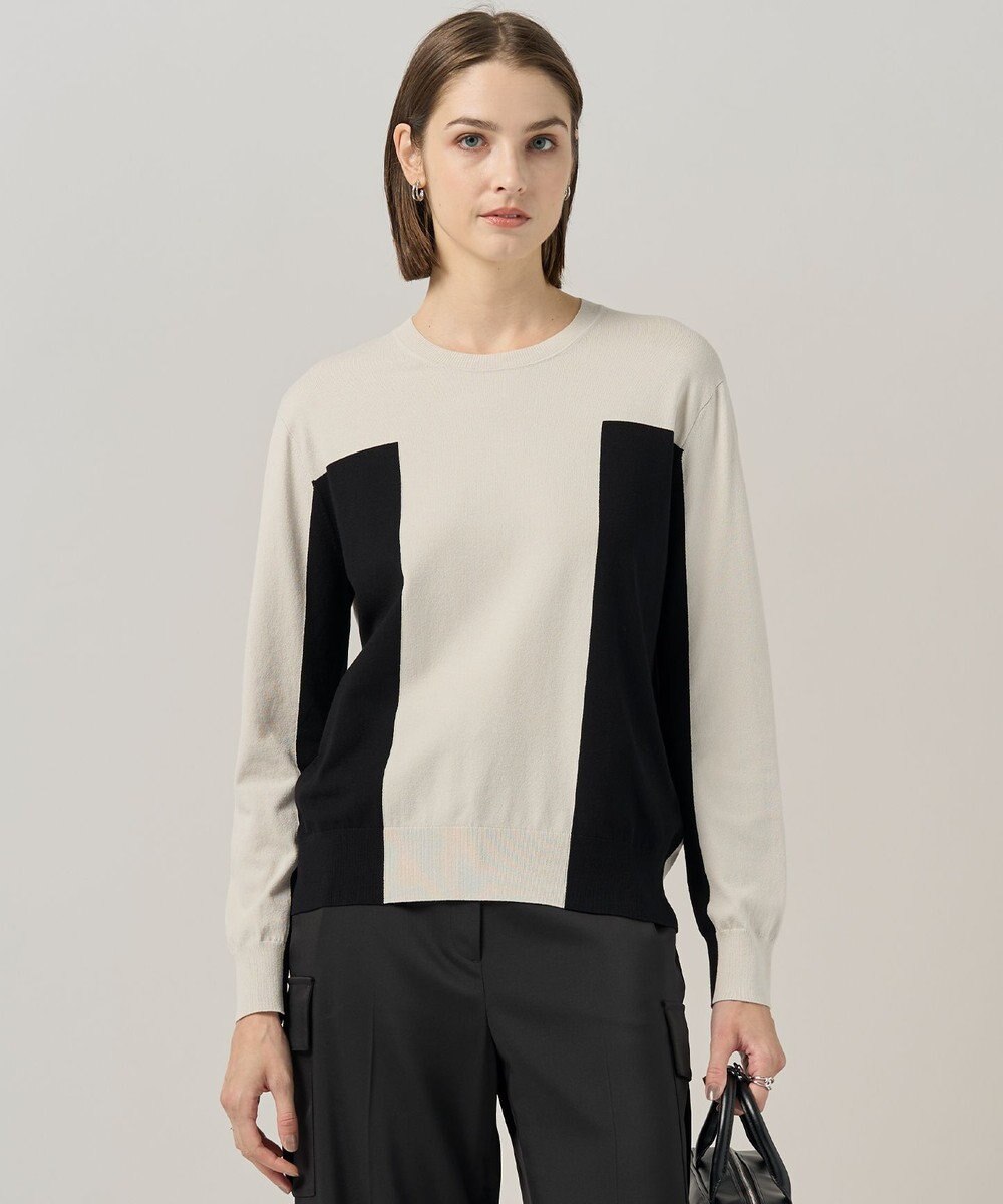 ICB 【洗える】マットヴィスコースポリエステル ブロッキングニット 