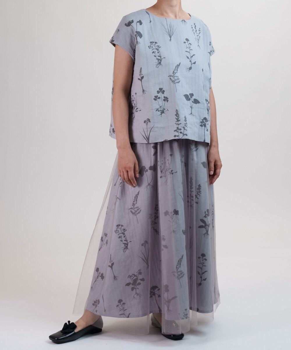 muuc 【ゆったりシルエットで涼しく上品】植物の影絵プリント プルオーバー 