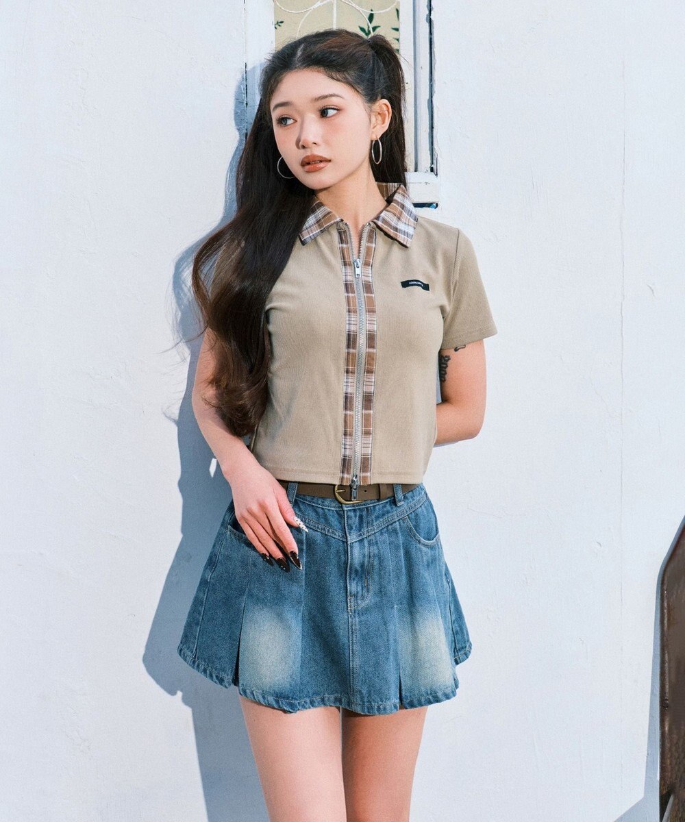 WEGO ベルト付きウォッシュドデニムミニスカパン 