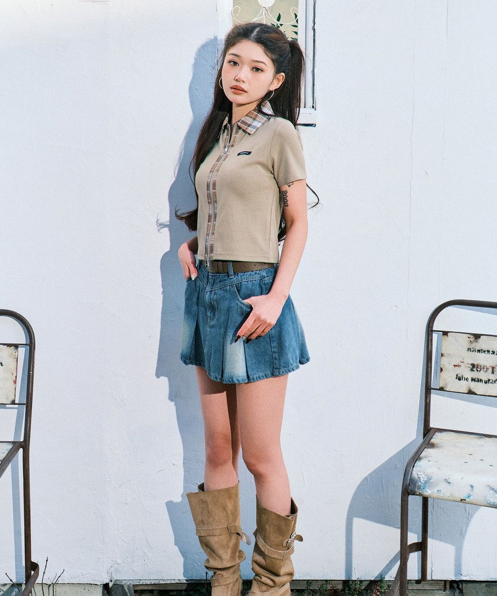 WEGO ベルト付きウォッシュドデニムミニスカパン 