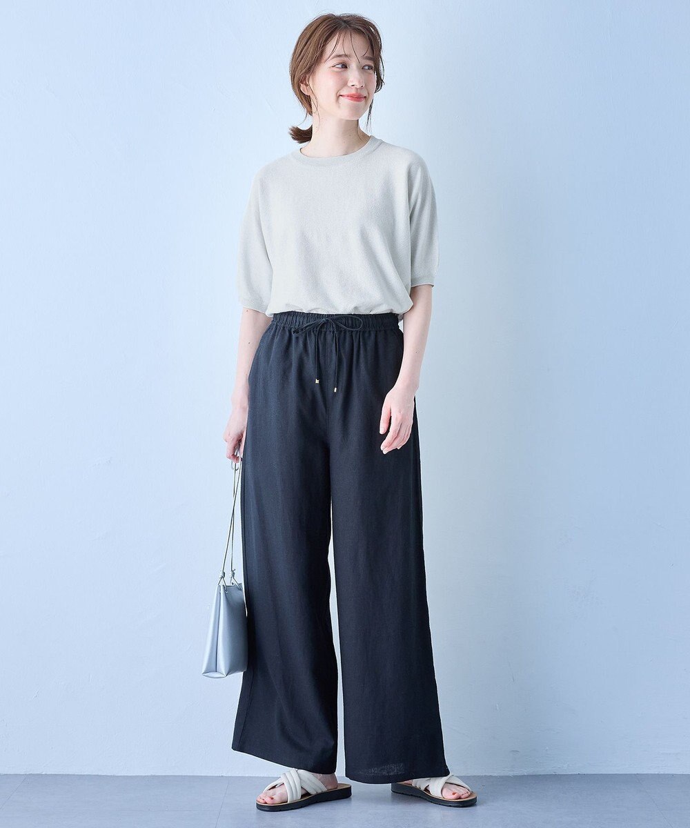 ANY 【ウエストゴム】リネンレーヨンワイドパンツ 