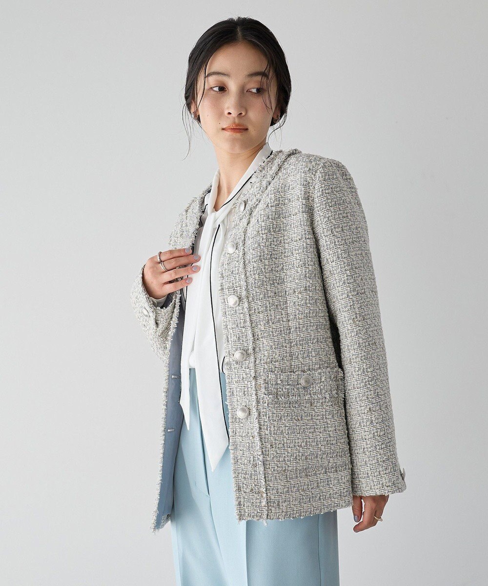 YECCA VECCA ノーカラーツイードジャケット 