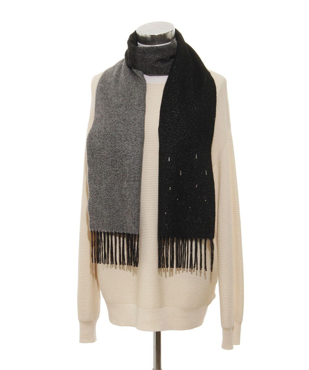 MOONBAT 【洗える】FURLA カシミヤ混ラメ入りラインストーンストールマフラー／幅30cm 