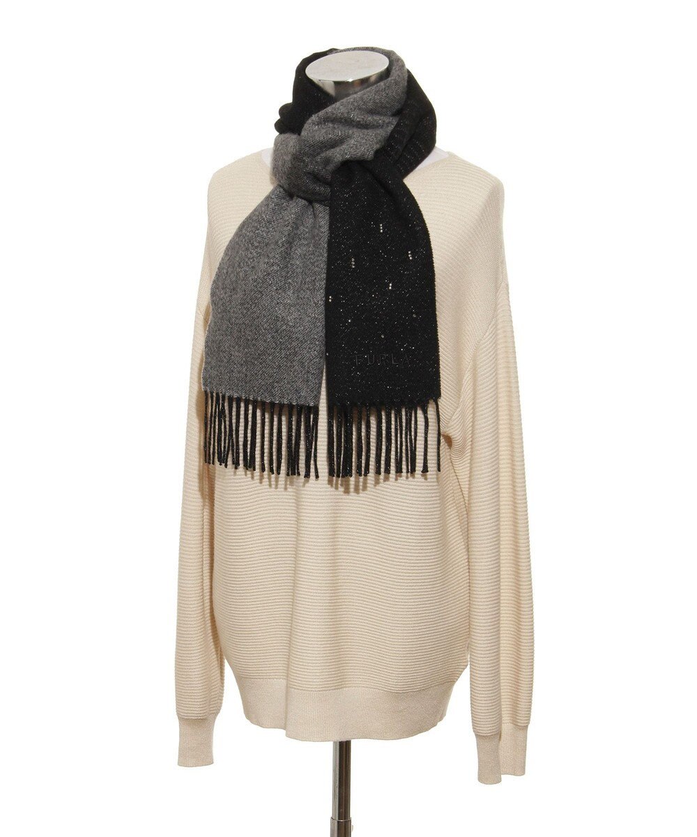MOONBAT 【洗える】FURLA カシミヤ混ラメ入りラインストーンストールマフラー／幅30cm 
