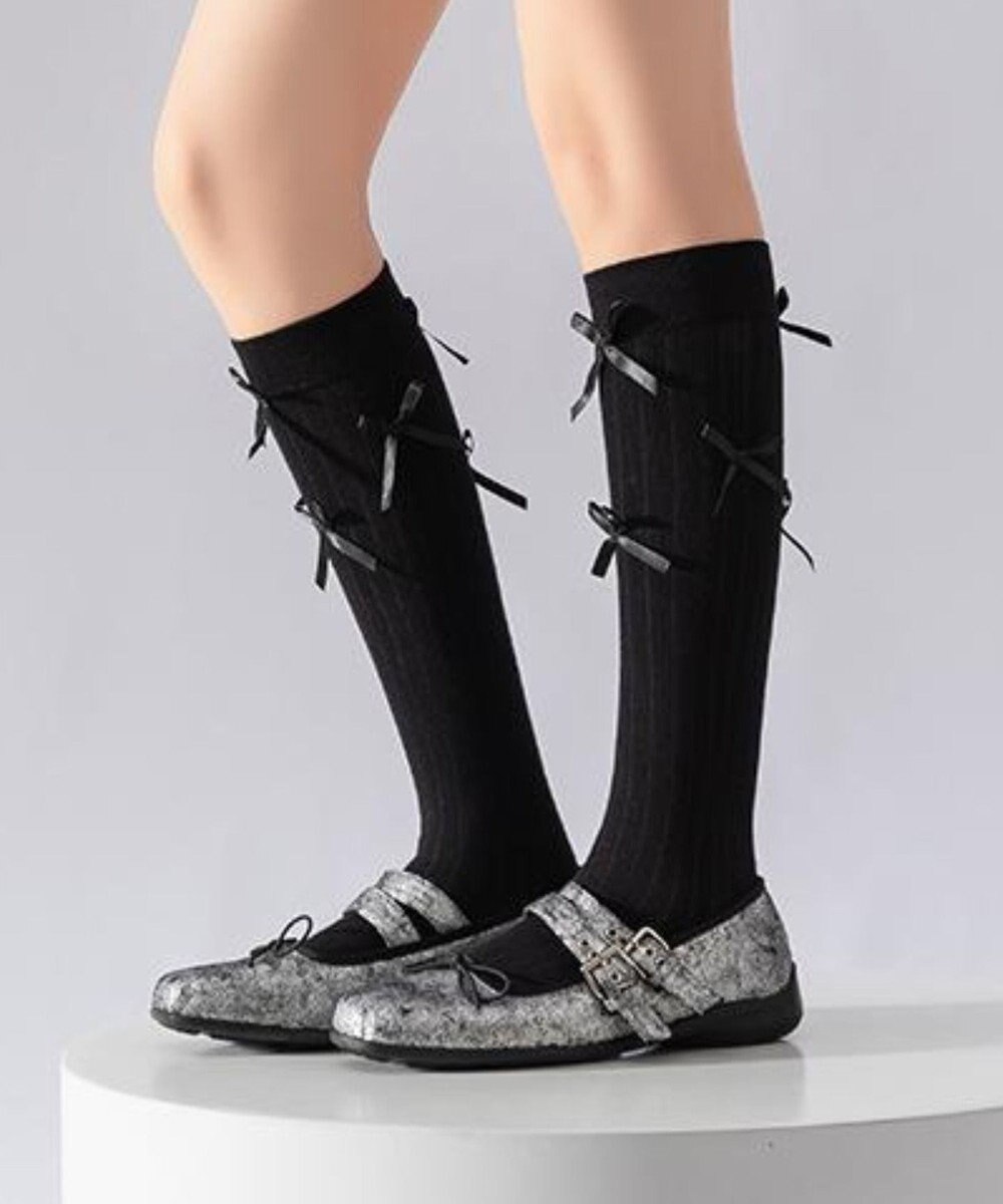 WEGO リボン付きハイソックス 