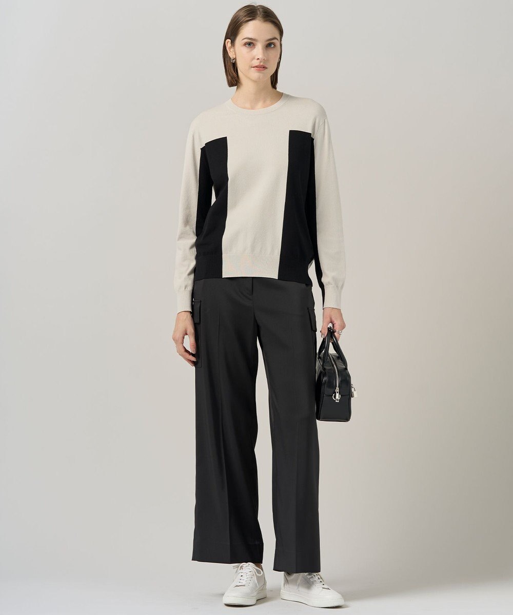 ICB 【洗える】マットヴィスコースポリエステル ブロッキングニット 