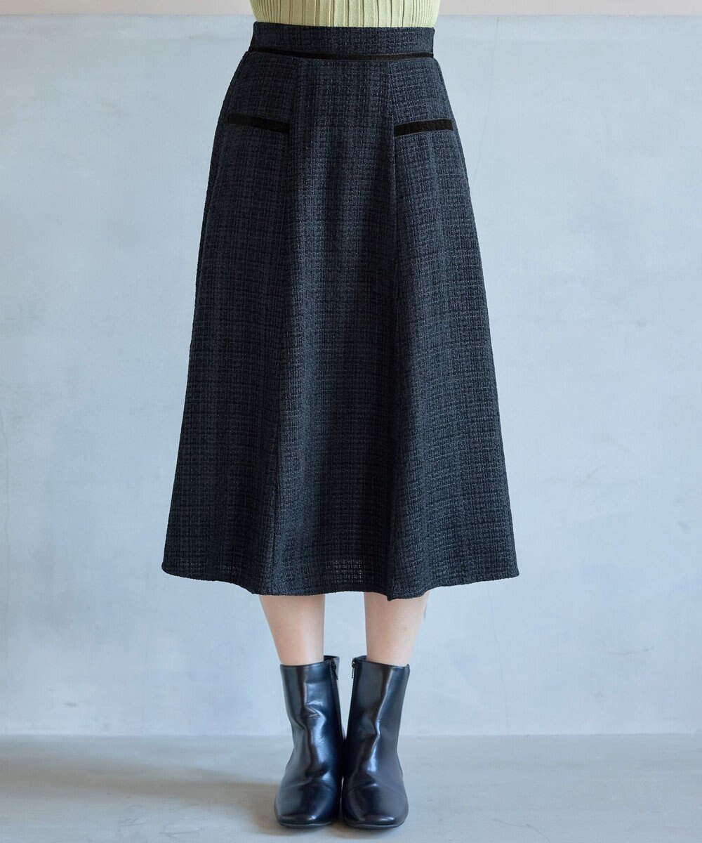Tiaclasse L ベロアラインツイードスカート 