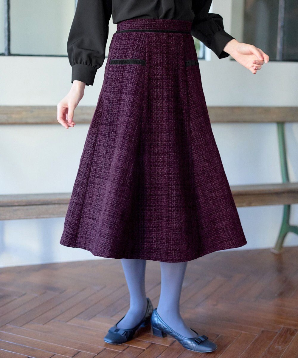 Tiaclasse L ベロアラインツイードスカート 